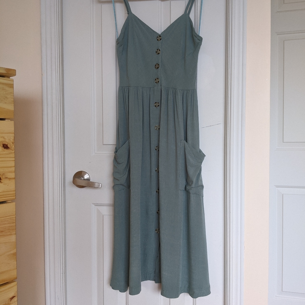 Turquoise button up midi dress